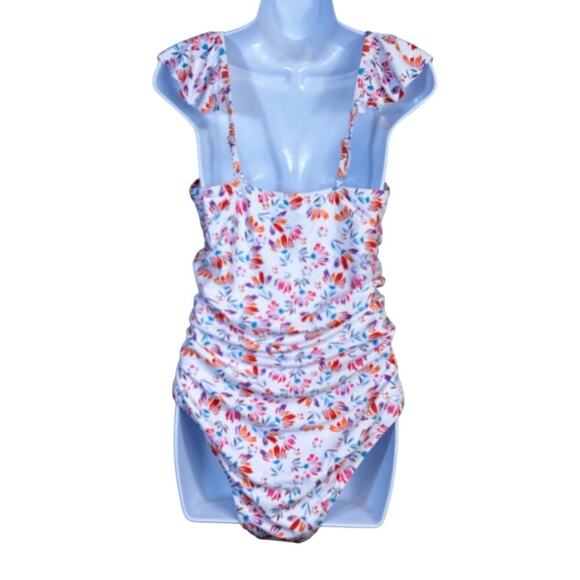 Floral Print Ruffle Strappy One Piece Swimsuits Tummy Control Bathing Suit, L, N - Picture 4 of 8